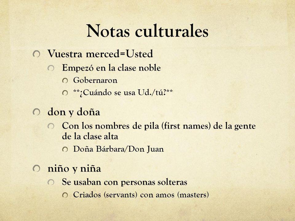Notas culturales Vuestra merced=Usted don y doña niño y niña
