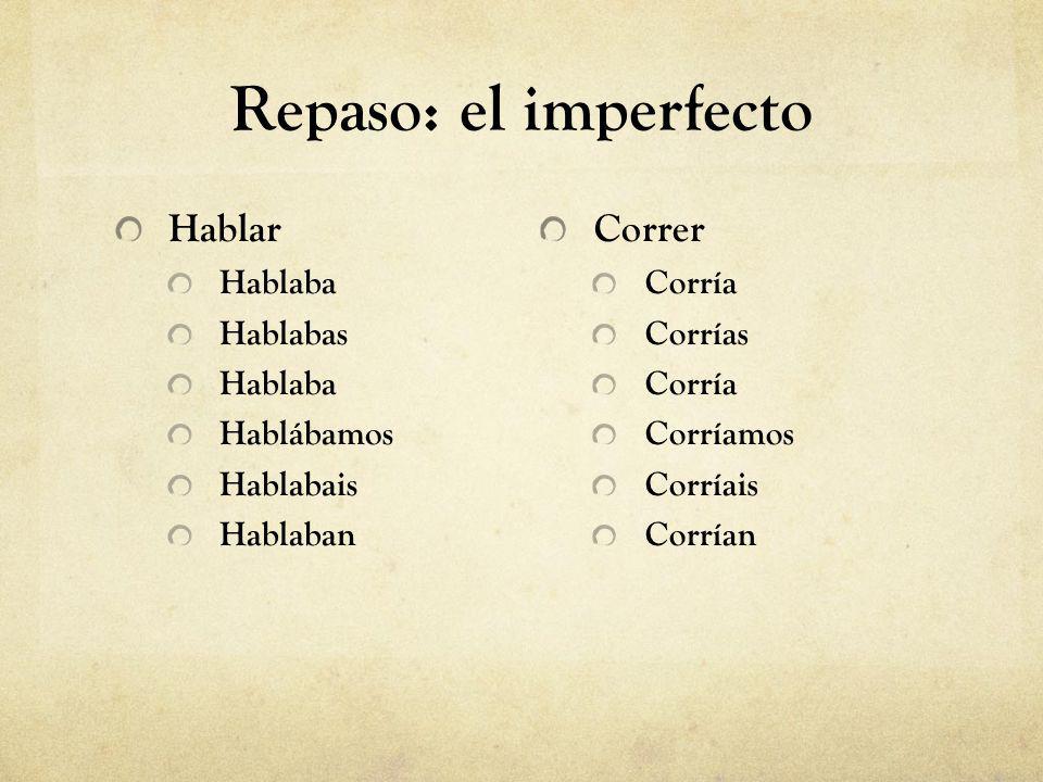 Repaso: el imperfecto Hablar Correr Hablaba Hablabas Hablábamos