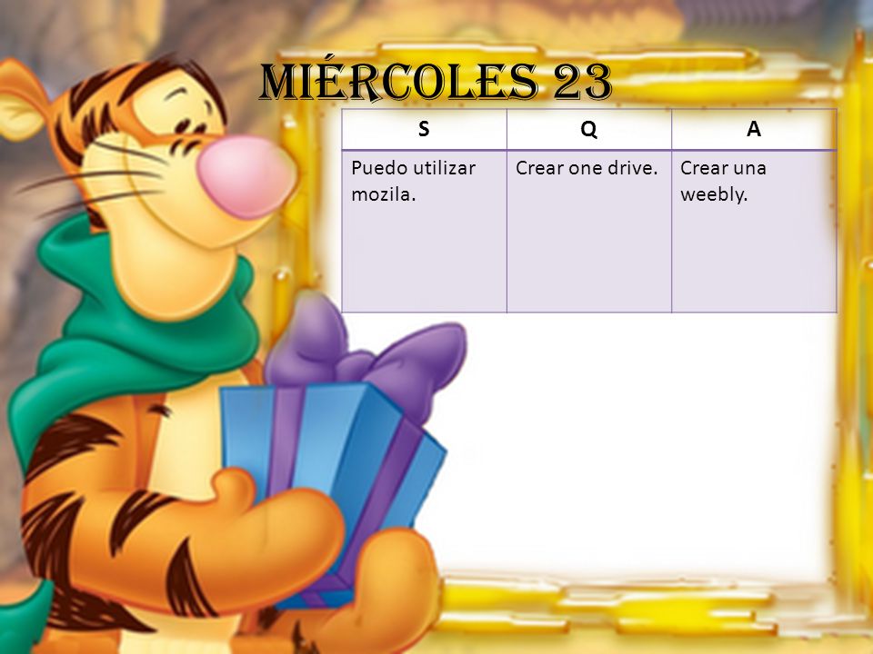 Miércoles 23 S Q A Puedo utilizar mozila. Crear one drive.
