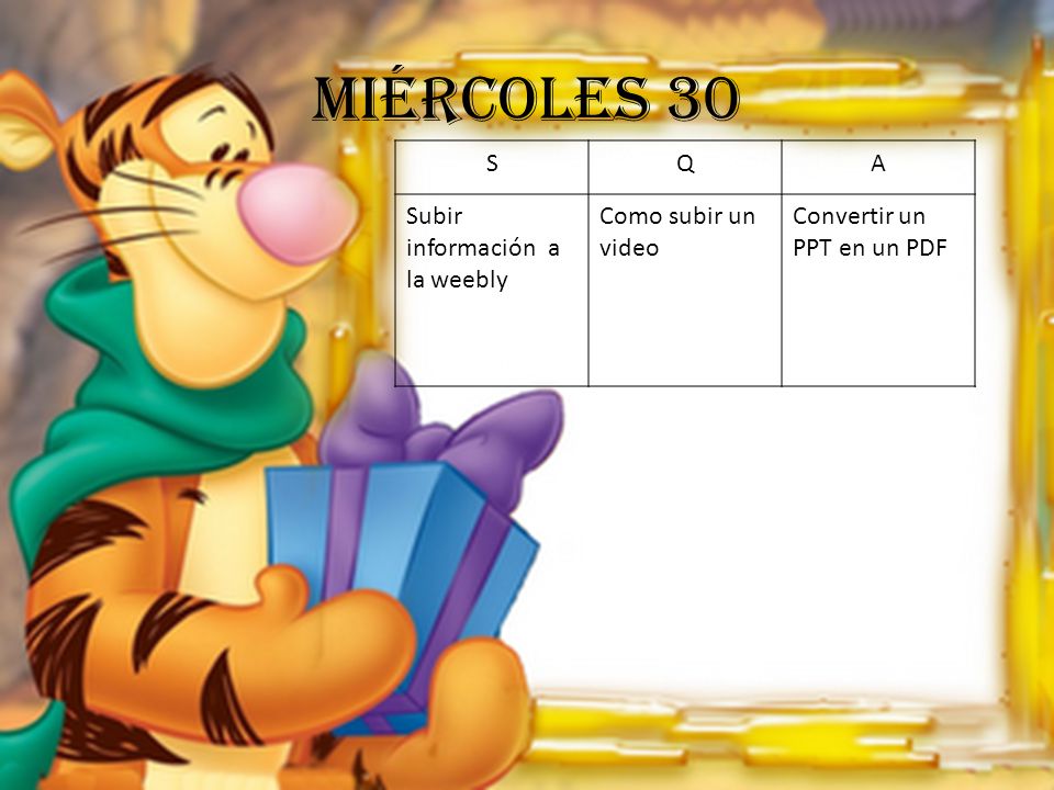 Miércoles 30 S Q A Subir información a la weebly Como subir un video