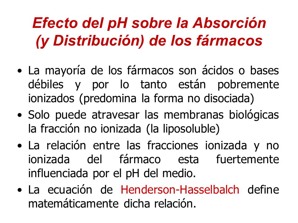 Efecto del pH sobre la Absorción (y Distribución) de los fármacos