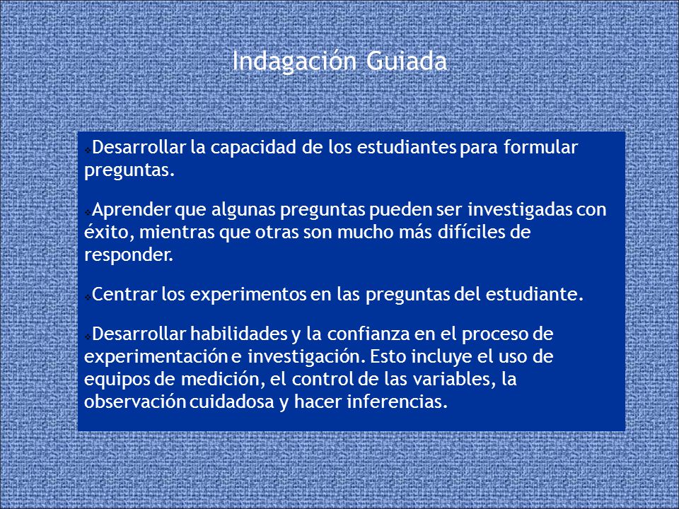 Indagación Guiada Desarrollar la capacidad de los estudiantes para formular preguntas.