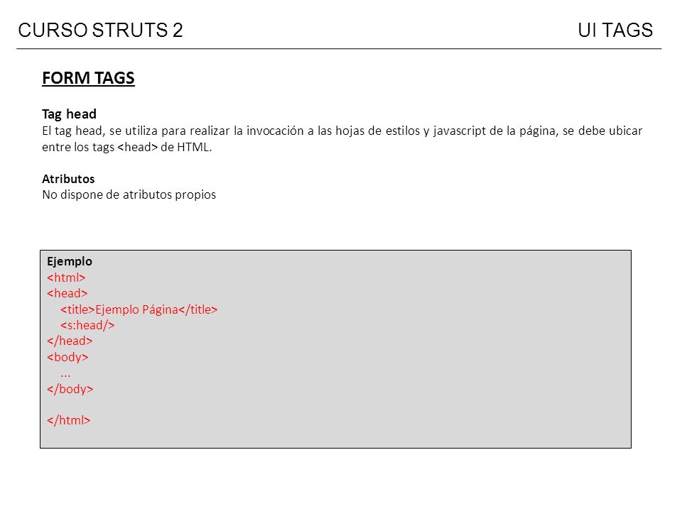 CURSO STRUTS 2 UI TAGS FORM TAGS Tag head