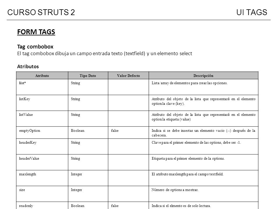 CURSO STRUTS 2 UI TAGS FORM TAGS Tag combobox