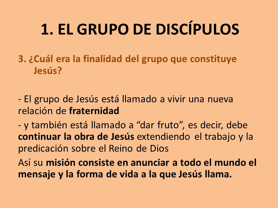 1. EL GRUPO DE DISCÍPULOS 3. ¿Cuál era la finalidad del grupo que constituye Jesús