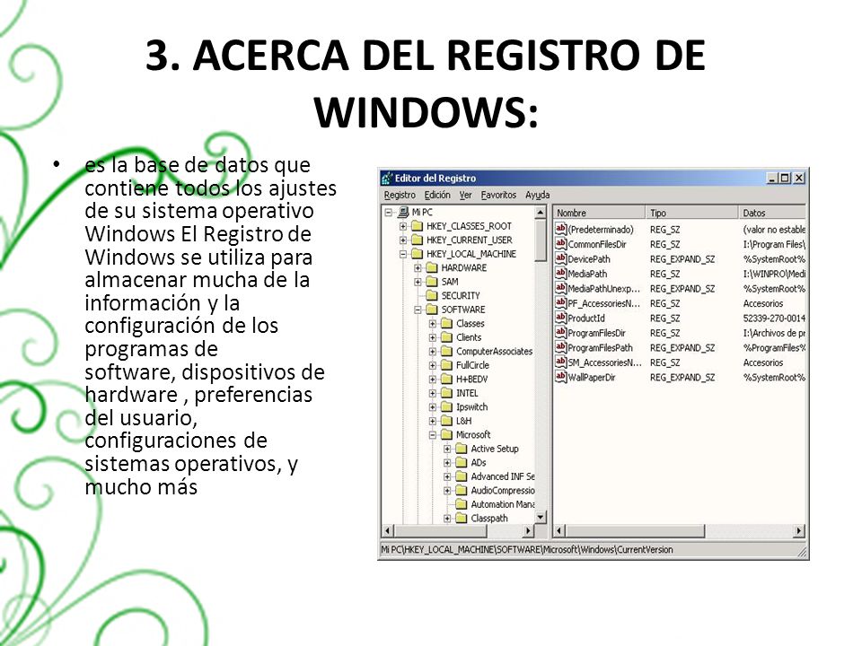 3. ACERCA DEL REGISTRO DE WINDOWS: