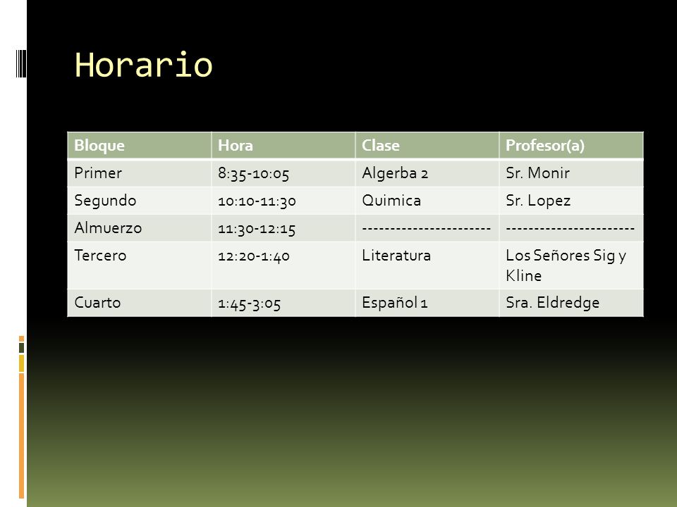 Horario Bloque Hora Clase Profesor(a) Primer 8:35-10:05 Algerba 2