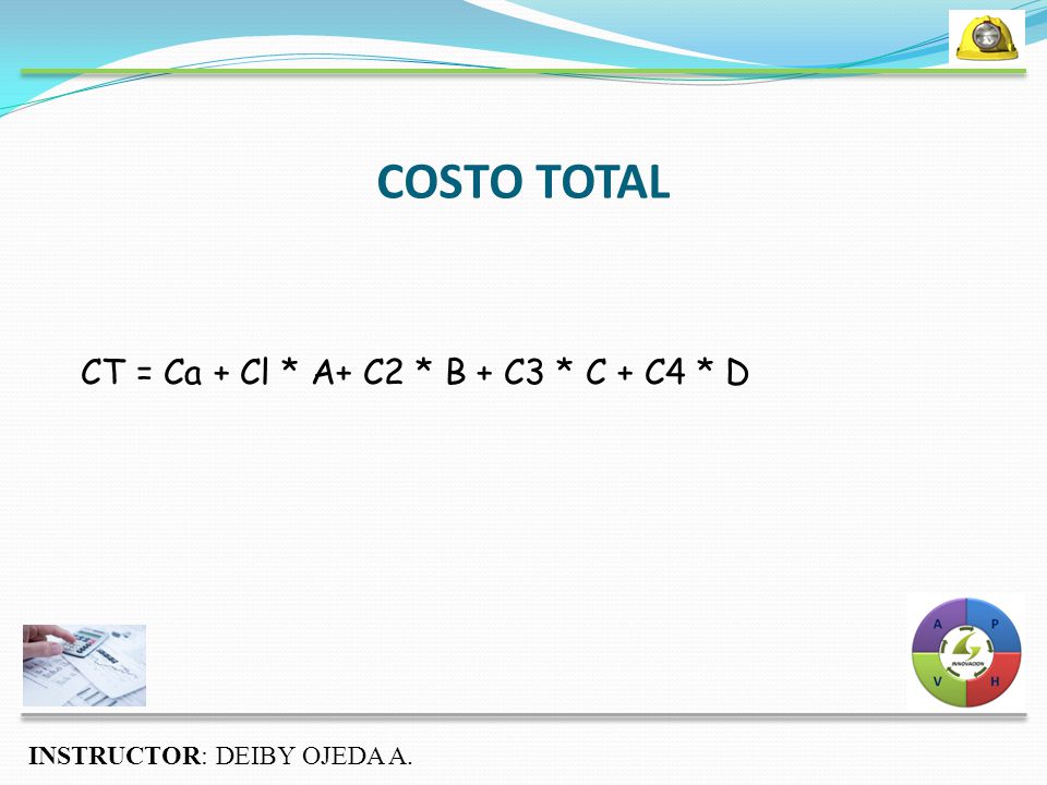 COSTO TOTAL CT = Ca + Cl * A+ C2 * B + C3 * C + C4 * D