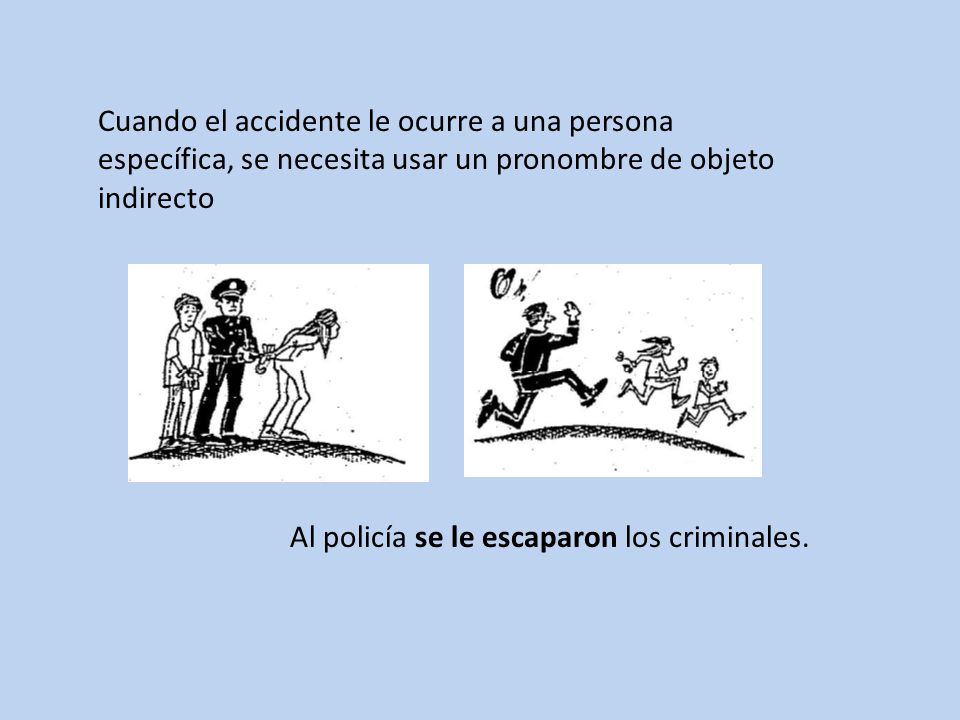Cuando el accidente le ocurre a una persona específica, se necesita usar un pronombre de objeto indirecto