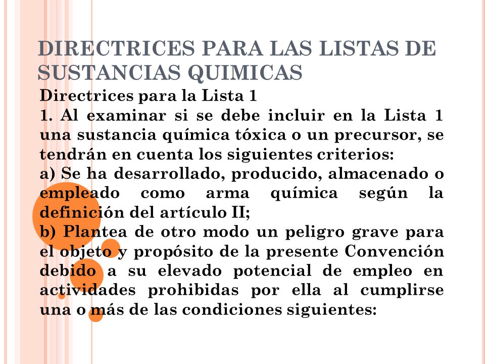 DIRECTRICES PARA LAS LISTAS DE SUSTANCIAS QUIMICAS