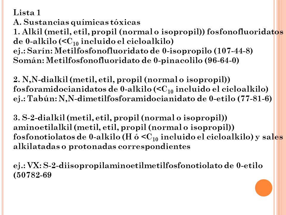 Lista 1 A. Sustancias químicas tóxicas.