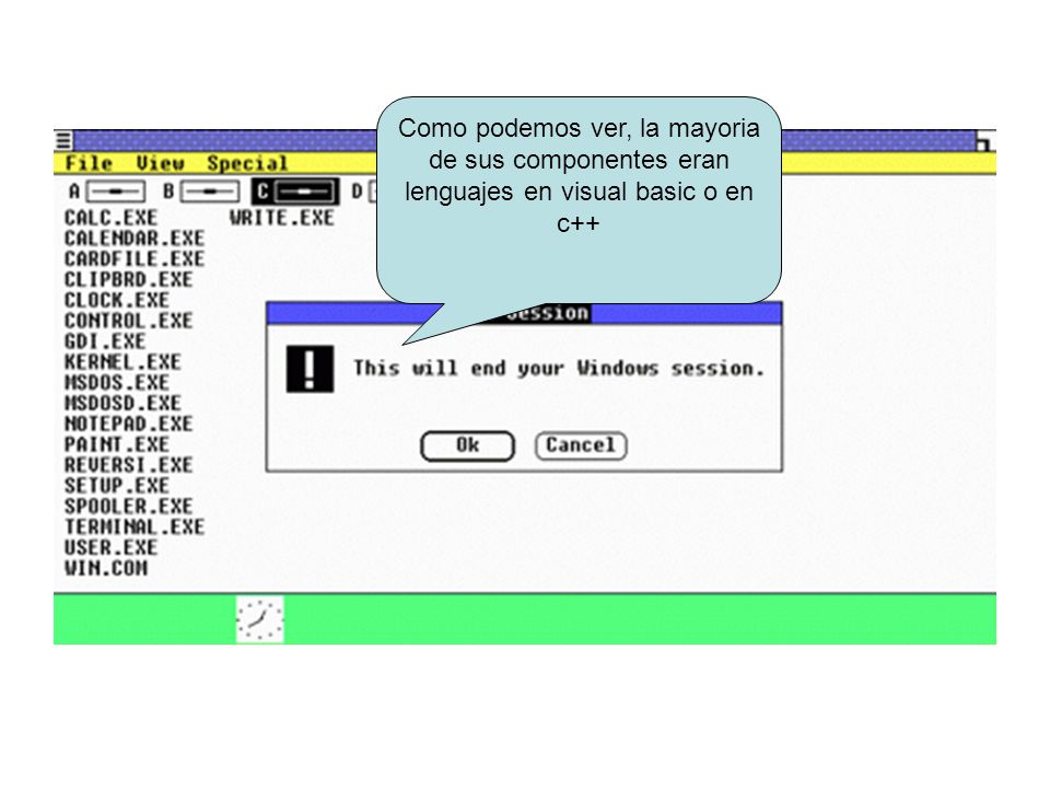 Como podemos ver, la mayoria de sus componentes eran lenguajes en visual basic o en c++