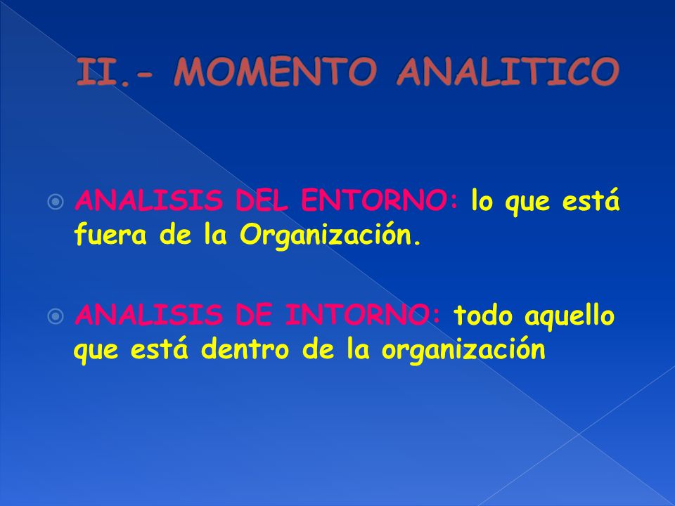 II.- MOMENTO ANALITICO ANALISIS DEL ENTORNO: lo que está fuera de la Organización.