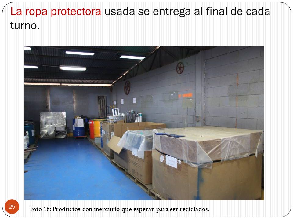 La ropa protectora usada se entrega al final de cada turno.