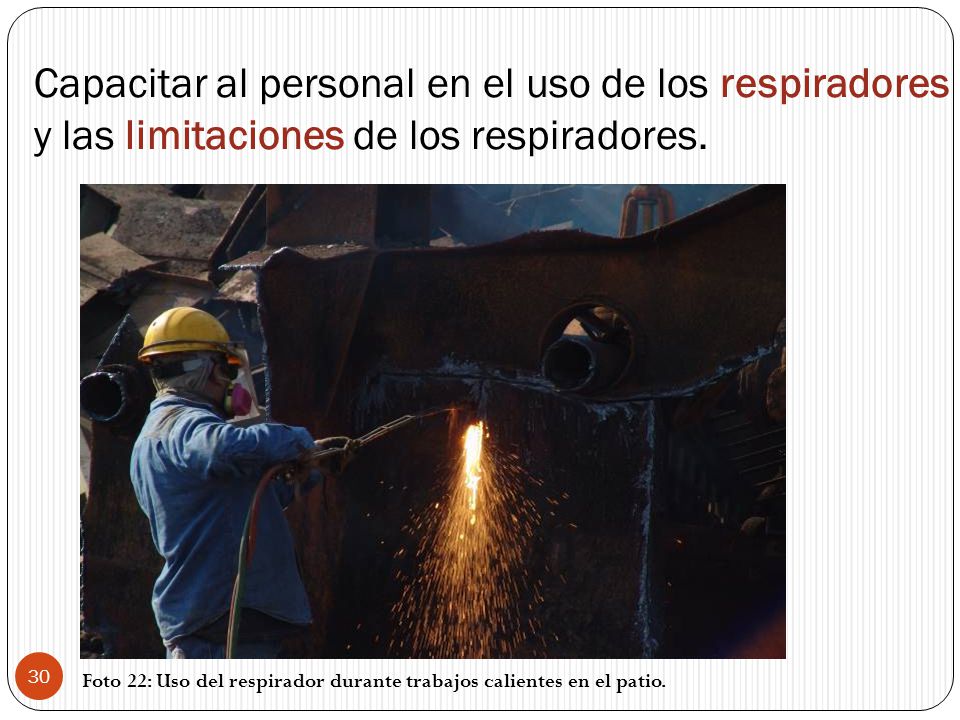 Capacitar al personal en el uso de los respiradores y las limitaciones de los respiradores.