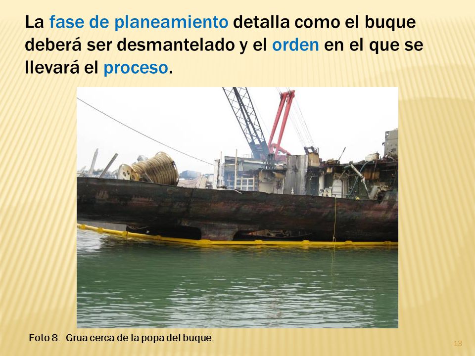 La fase de planeamiento detalla como el buque deberá ser desmantelado y el orden en el que se llevará el proceso.