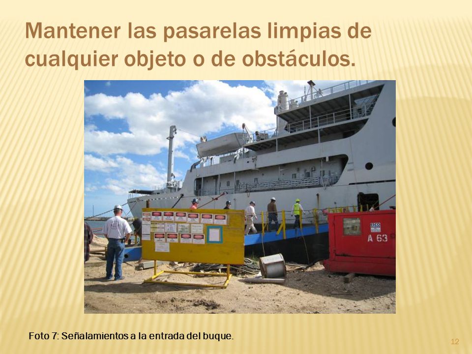 Mantener las pasarelas limpias de cualquier objeto o de obstáculos.