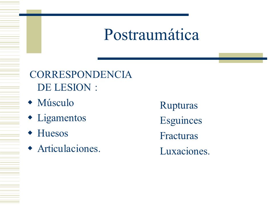 Postraumática CORRESPONDENCIA DE LESION : Músculo Rupturas Ligamentos