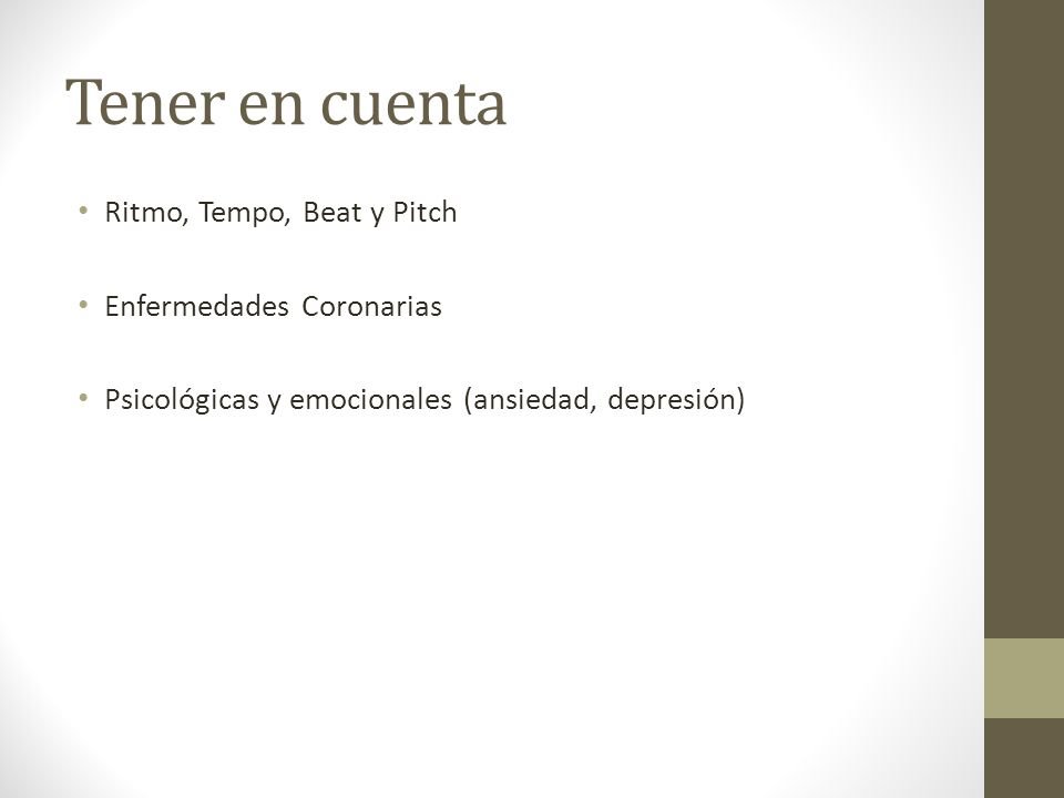 Tener en cuenta Ritmo, Tempo, Beat y Pitch Enfermedades Coronarias