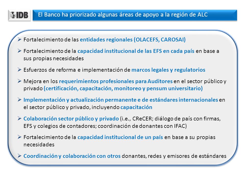El Banco ha priorizado algunas áreas de apoyo a la región de ALC