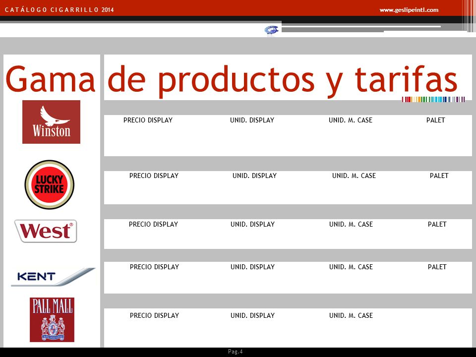 Gama de productos y tarifas