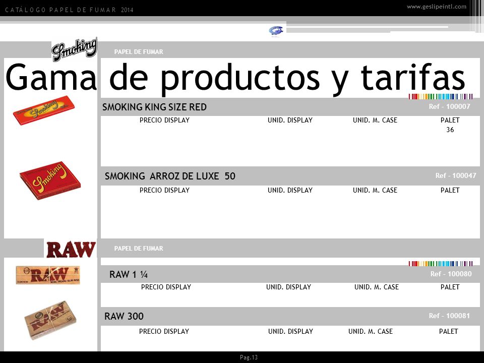 Gama de productos y tarifas