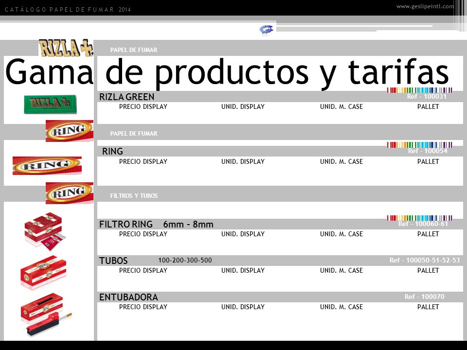 Gama de productos y tarifas
