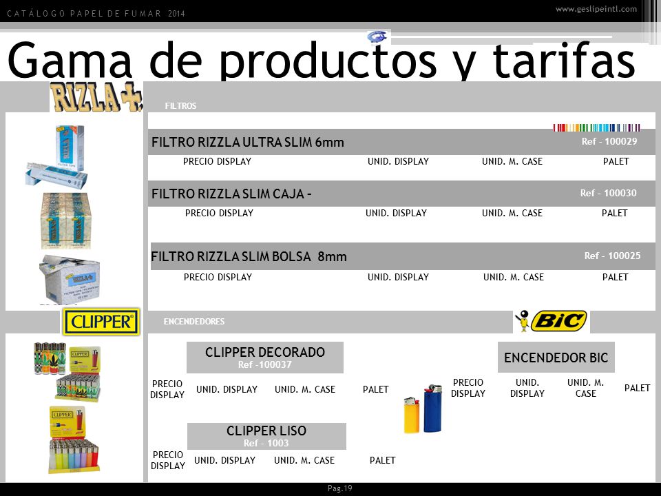 Gama de productos y tarifas