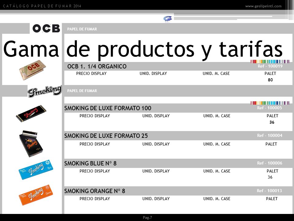 Gama de productos y tarifas