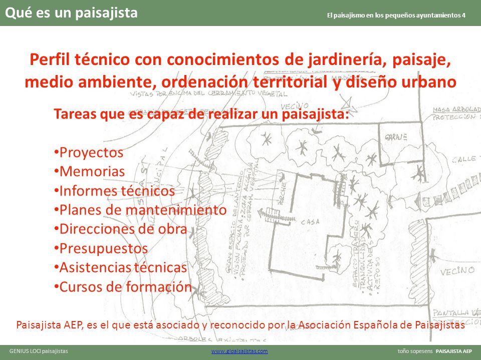 Perfil técnico con conocimientos de jardinería, paisaje, medio ambiente, ordenación territorial y diseño urbano