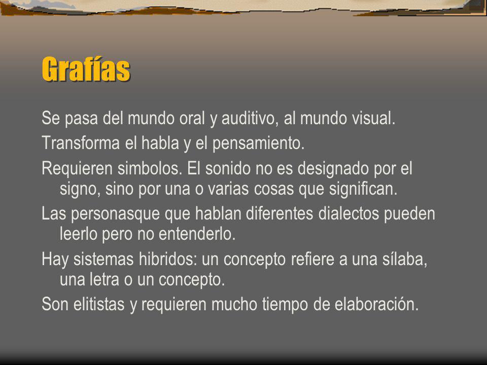 Grafías Se pasa del mundo oral y auditivo, al mundo visual.