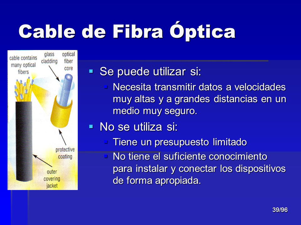 Cable de Fibra Óptica Se puede utilizar si: No se utiliza si: