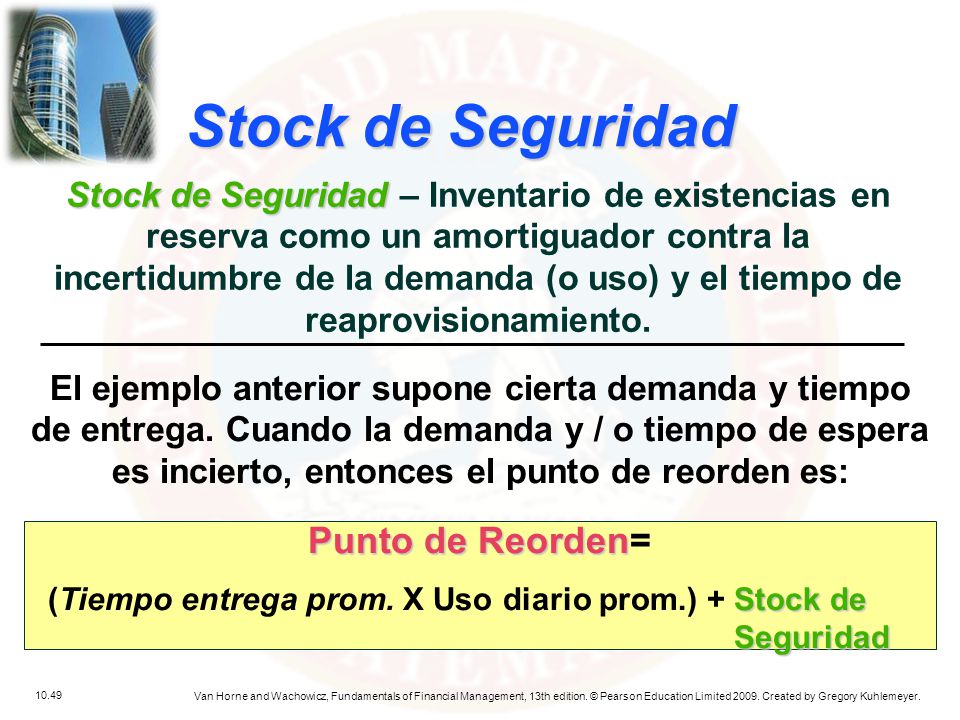 (Tiempo entrega prom. X Uso diario prom.) + Stock de Seguridad