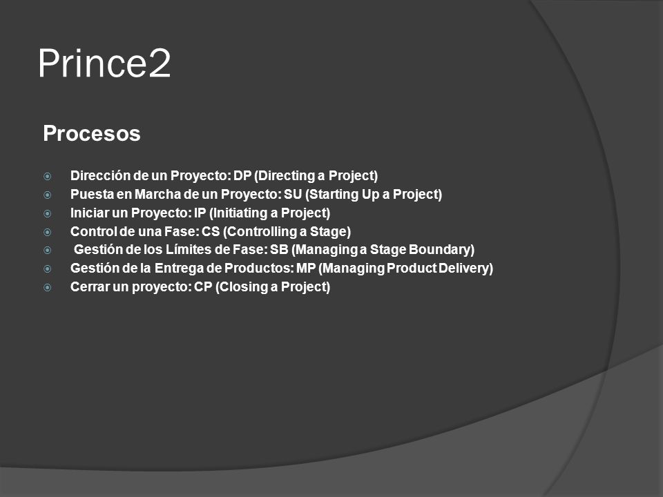 Prince2 Procesos Dirección de un Proyecto: DP (Directing a Project)