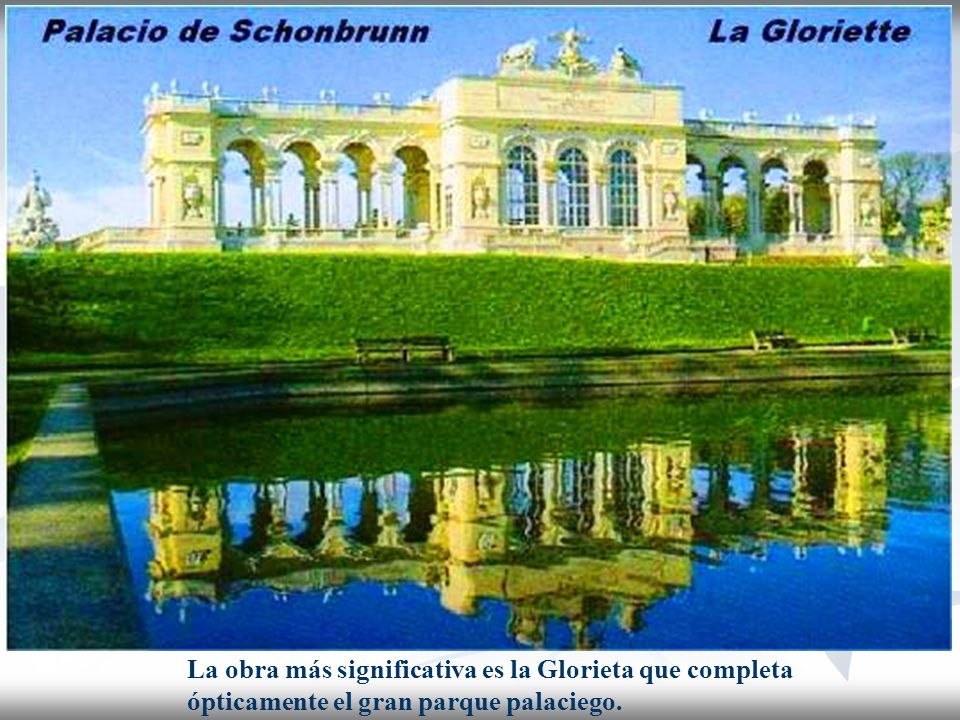 La obra más significativa es la Glorieta que completa ópticamente el gran parque palaciego.