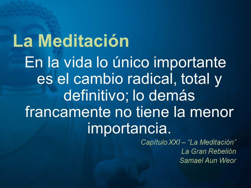 La Meditación En la vida lo único importante es el cambio radical, total y definitivo; lo demás francamente no tiene la menor importancia.