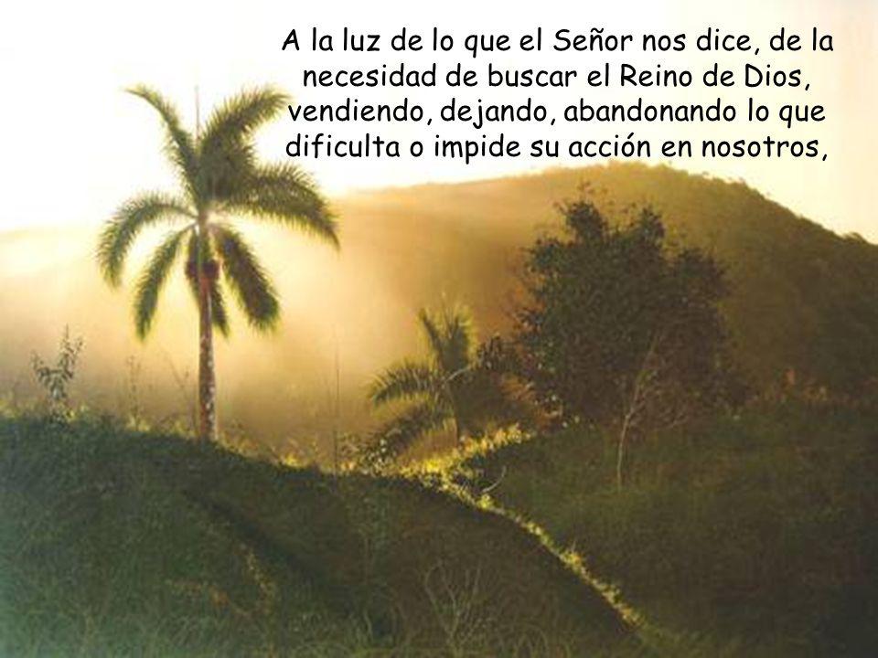 A la luz de lo que el Señor nos dice, de la necesidad de buscar el Reino de Dios, vendiendo, dejando, abandonando lo que dificulta o impide su acción en nosotros,