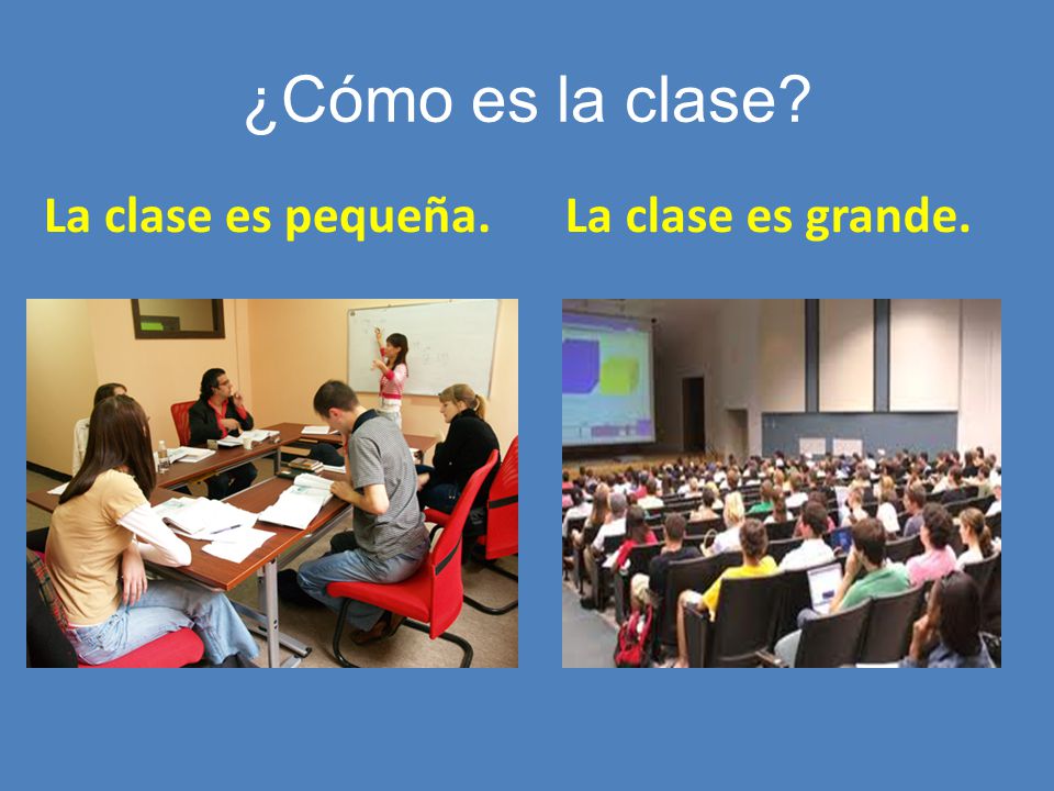¿Cómo es la clase La clase es pequeña. La clase es grande.