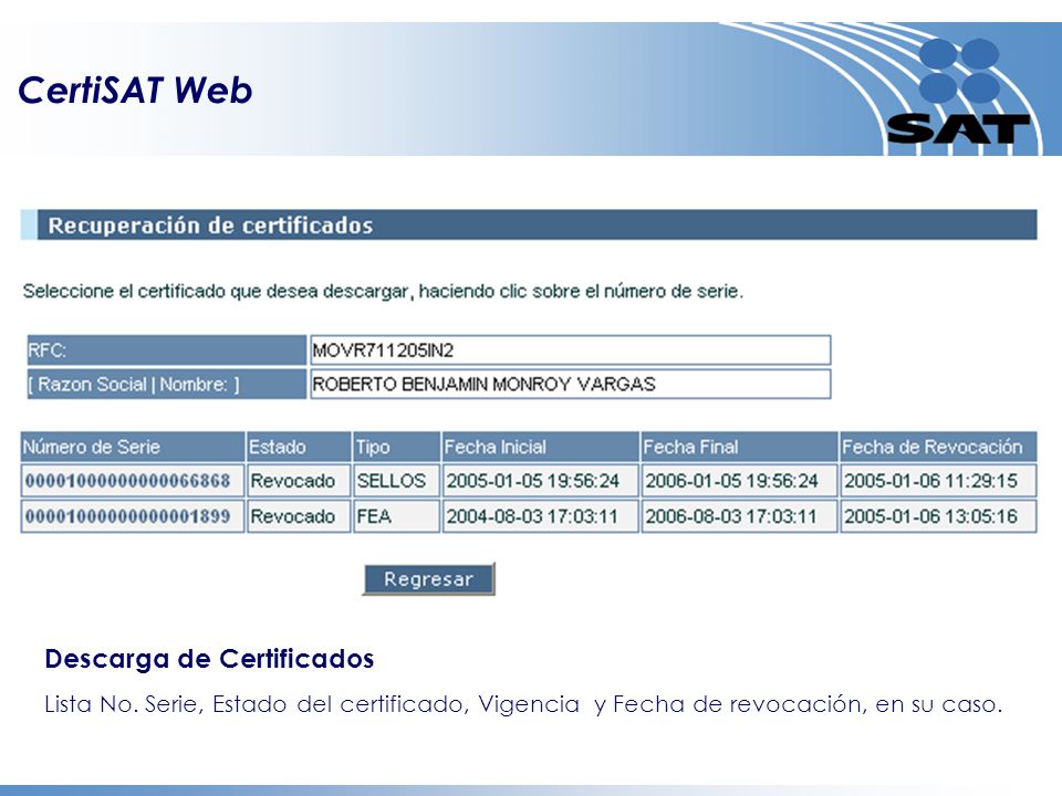 CertiSAT Web Descarga de Certificados Lista No.