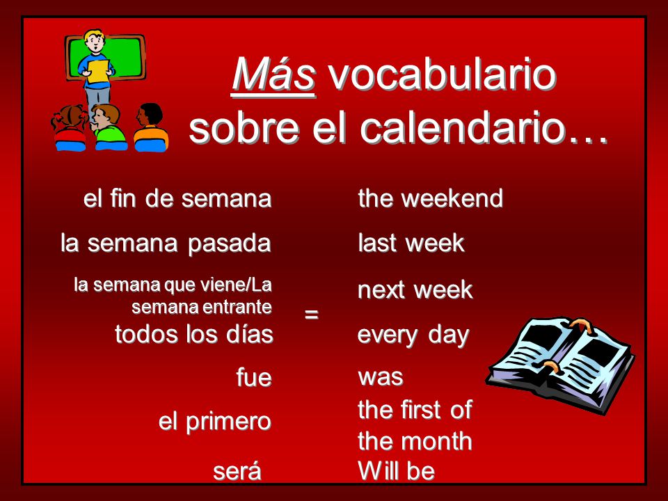 Más vocabulario sobre el calendario… el fin de semana the weekend
