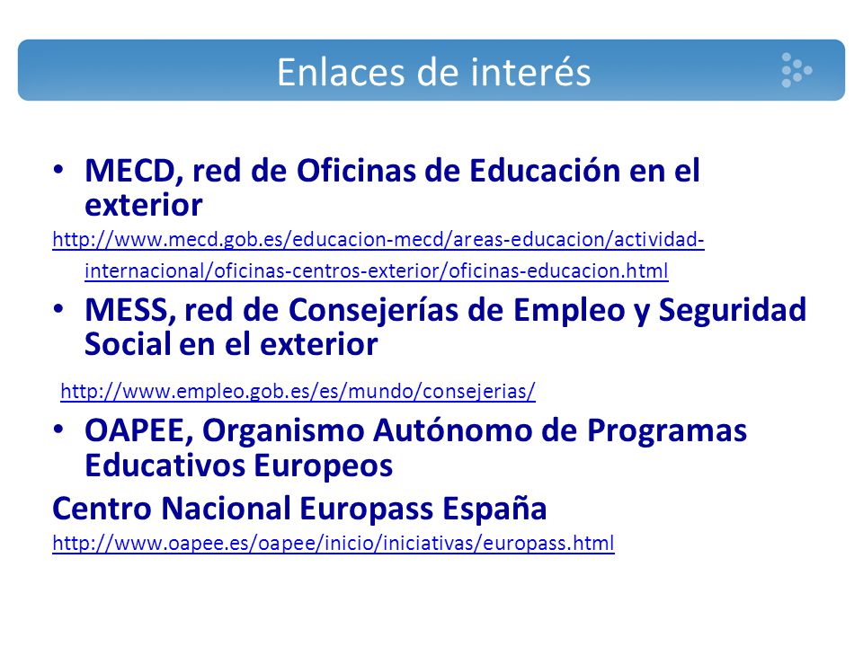 Enlaces de interés MECD, red de Oficinas de Educación en el exterior