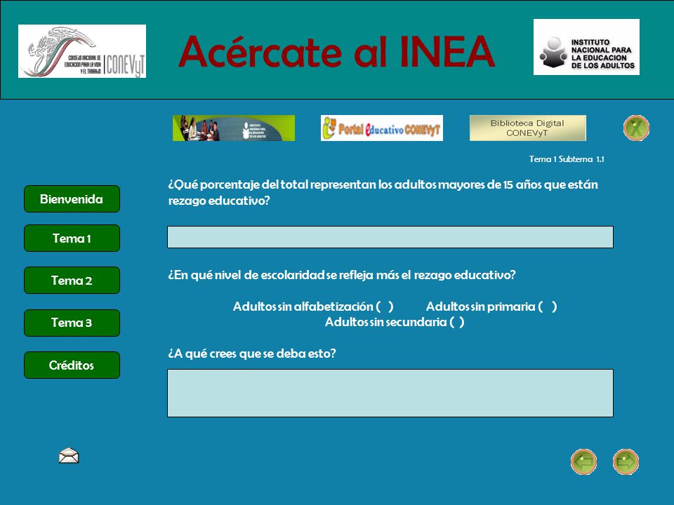 Acércate al INEA Tema 1 Subtema 1.1. ¿Qué porcentaje del total representan los adultos mayores de 15 años que están rezago educativo