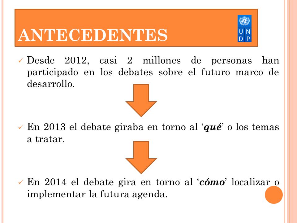 ANTECEDENTES Desde 2012, casi 2 millones de personas han participado en los debates sobre el futuro marco de desarrollo.