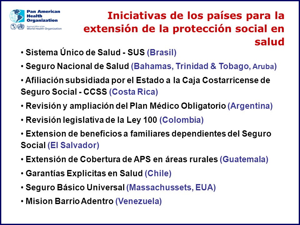 Iniciativas de los países para la extensión de la protección social en salud