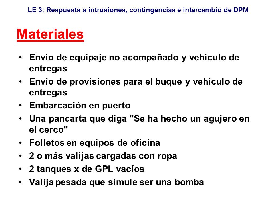 Materiales Envío de equipaje no acompañado y vehículo de entregas