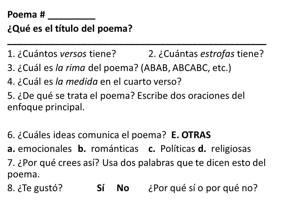 Poema # _________ ¿Qué es el título del poema