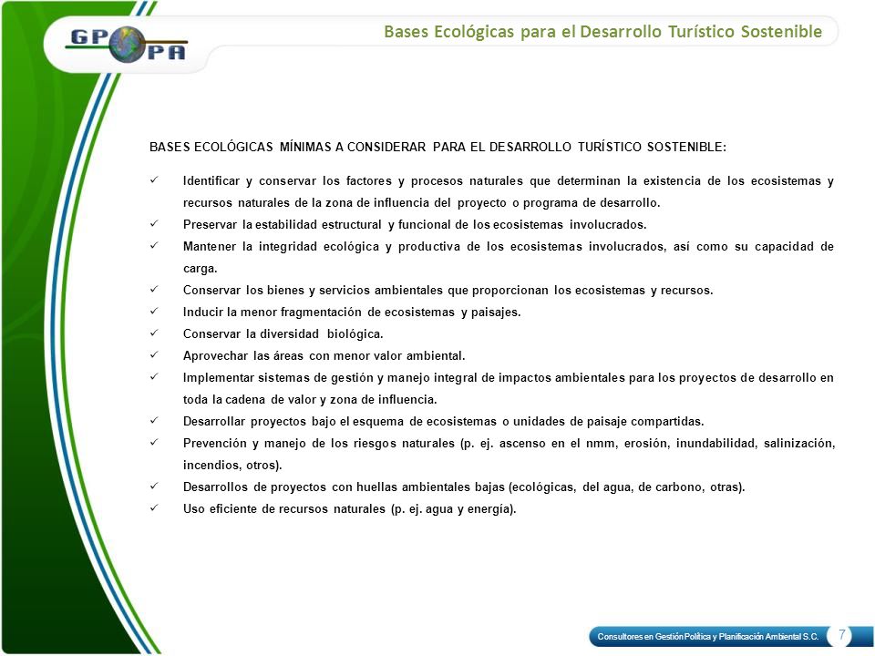 Bases Ecológicas para el Desarrollo Turístico Sostenible