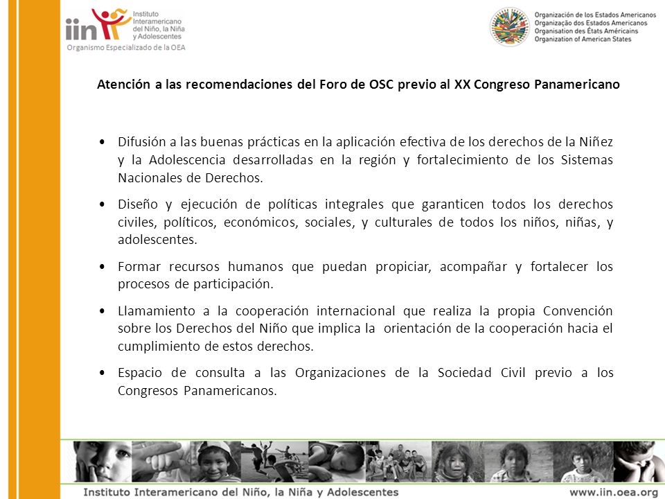 Atención a las recomendaciones del Foro de OSC previo al XX Congreso Panamericano