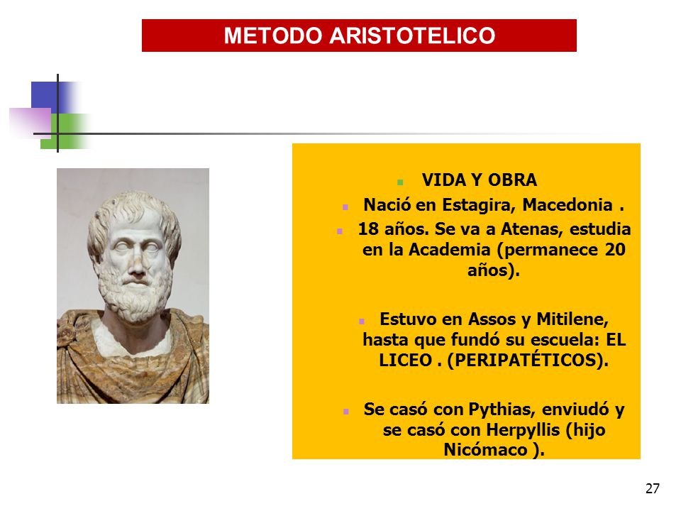 METODO ARISTOTELICO VIDA Y OBRA Nació en Estagira, Macedonia .