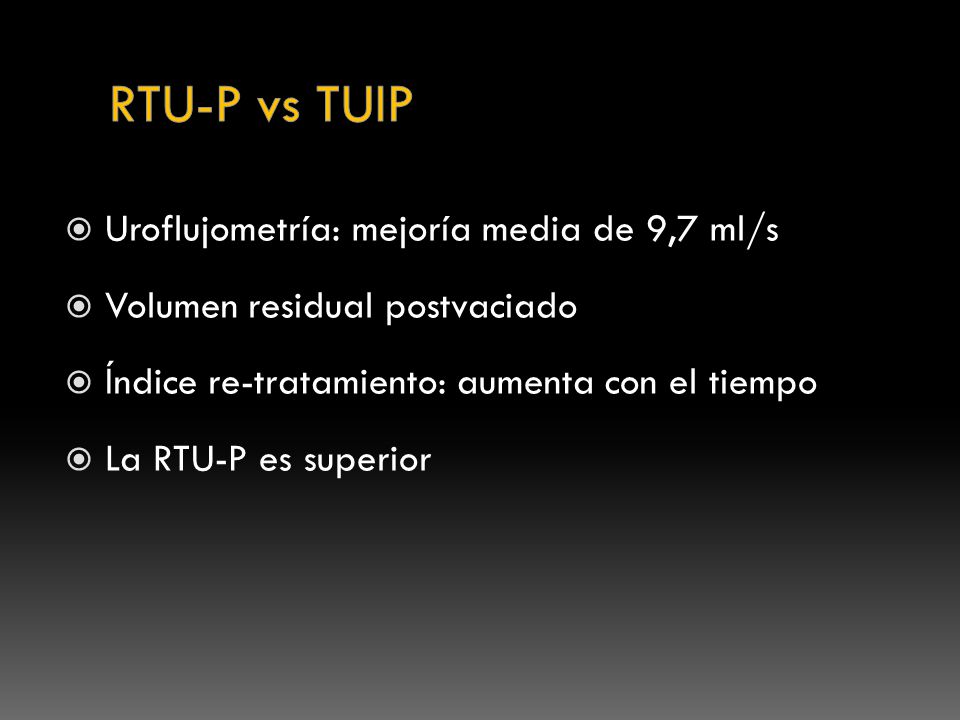 RTU-P vs TUIP Uroflujometría: mejoría media de 9,7 ml/s